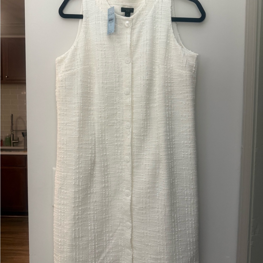 Classic Sleeveless White Tweed Shift Dress - Ann Taylor
